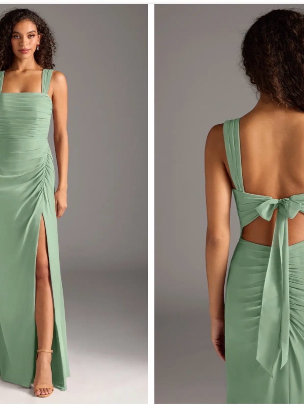 Azazie Matcha Green Backless Maxi Dress with Tie-Back
